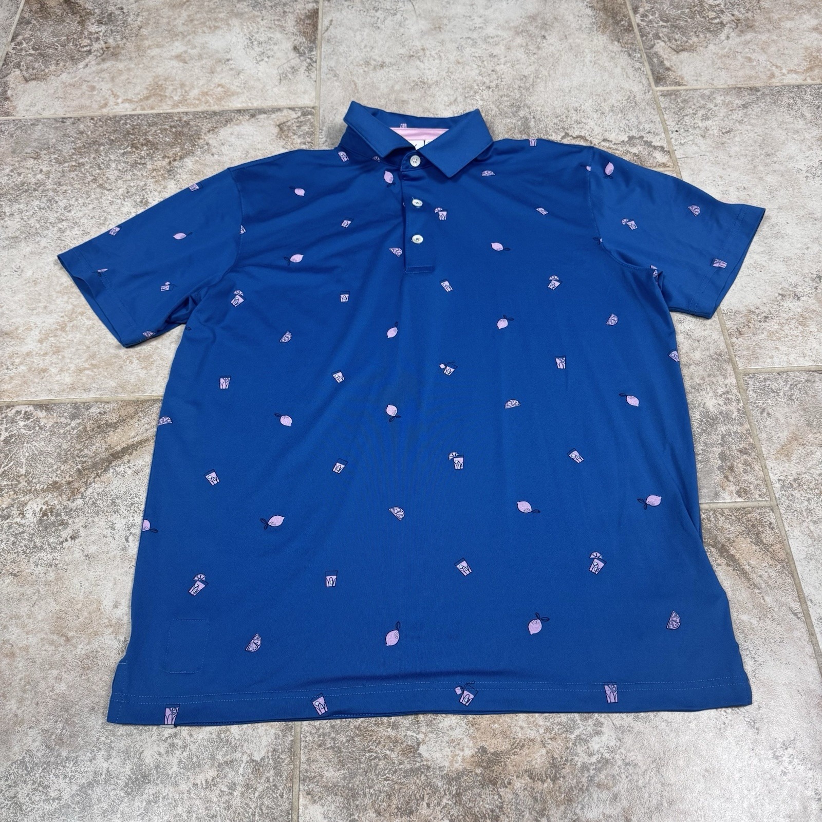 Puma Arnold Palmer Cloudspun Contender Polo Shirt Mens M Blue Lemons Iced Tea